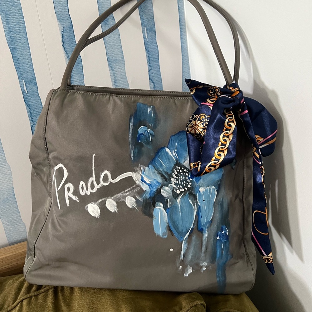 Prada Nylon Shoulder Bag Custom Painted